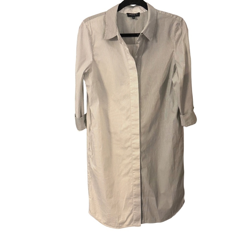 Lafayette 148 Women’s Shirt Dress Sage Green / Ivory Stripes Sz M